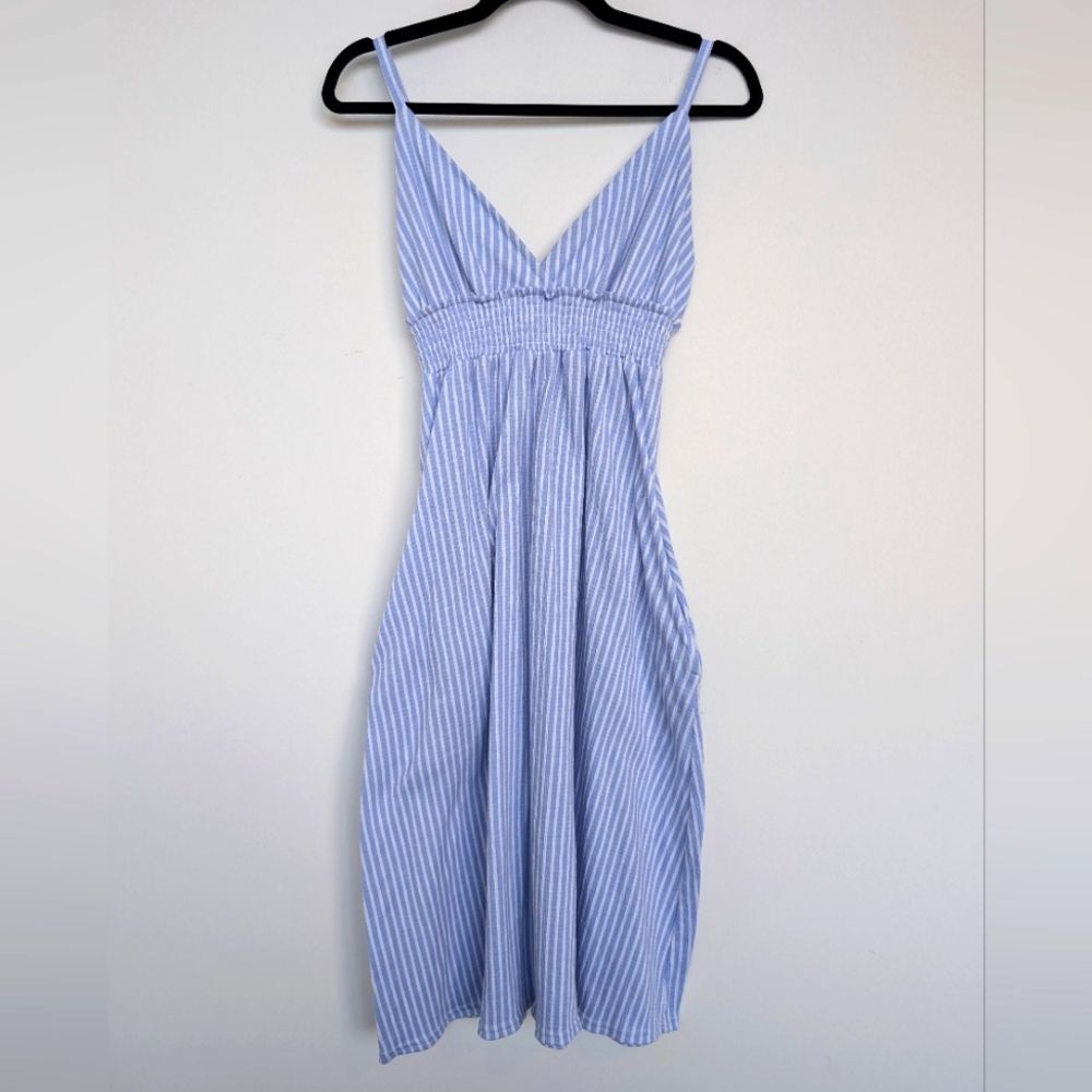 Laura Ashley Coastal Striped Strapless Midi Dress W Pockets Sz S Style 1040-37